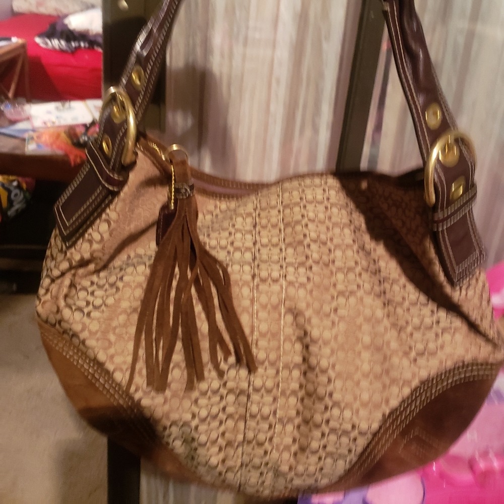 Medium coach purse with leather sides